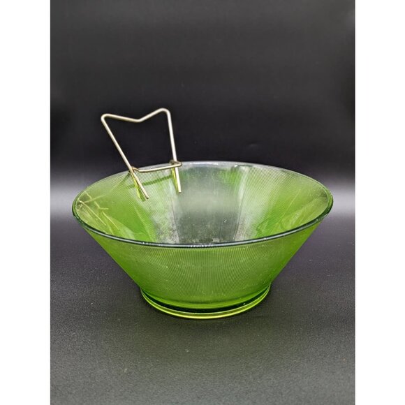 1960s MCM Norse Limelight Chip Dip Set | Federal Glass Green Mid-Century Ribbed - Picture 3 of 9